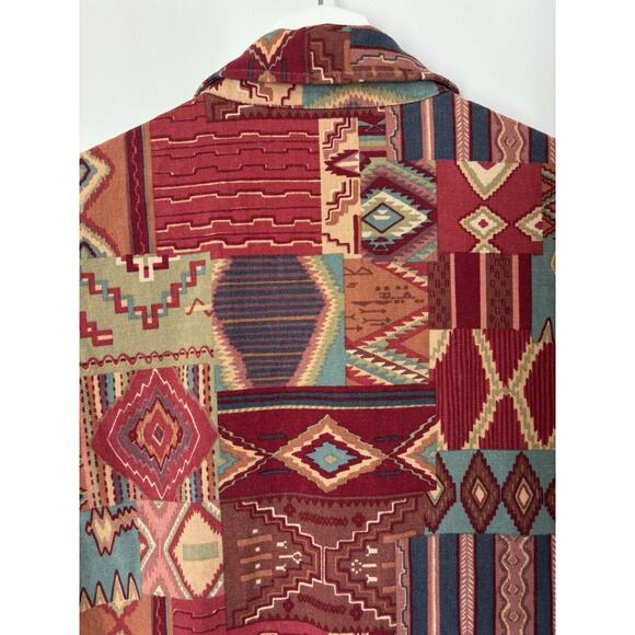 Bohemian Western Dress Medium Aztec Print Handmade Button Knee Short Sleeve Red - Picture 10 of 10
